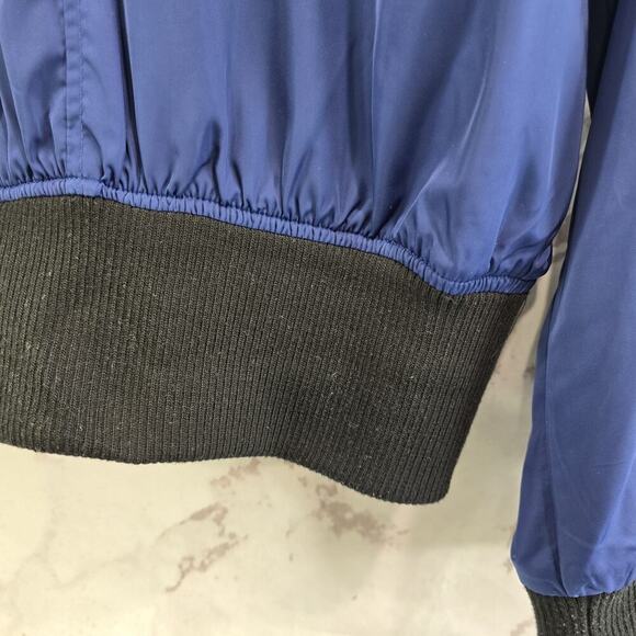 Anthropologie Jacket Women Small Blue Black Bomber Satin Hei Hei Crop Juneworthy - Picture 8 of 10